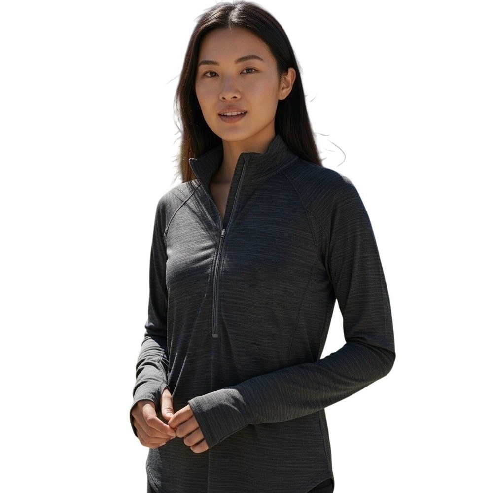 Athleta Sz lg Gray Heathered Quarter Zip Long Sleeve Athletic Pullover Top
J451